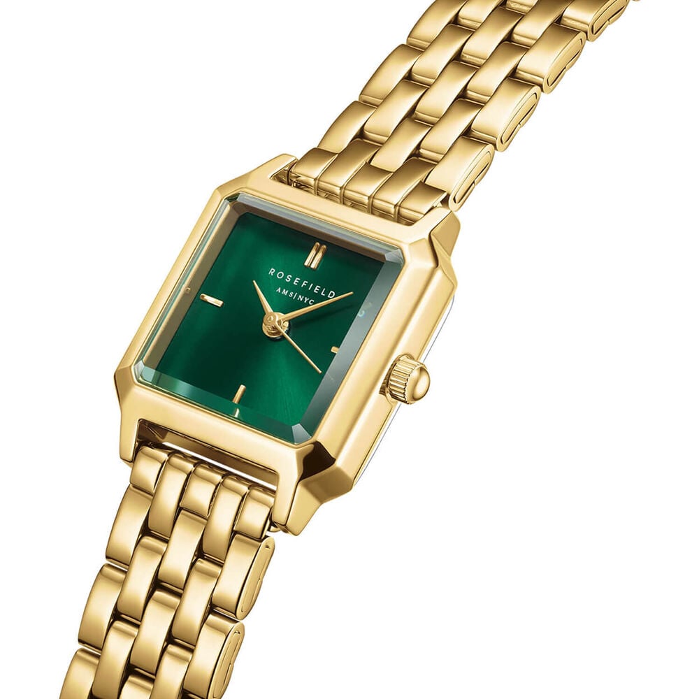 Rosefield Boxelle Emerald 19.5x19.5mm Dial 23k Gold Plated Steel Bracelet Watch
