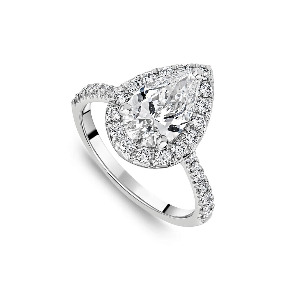 Born Platinum 2.13ct Pear Halo & Diamond Sides Ring