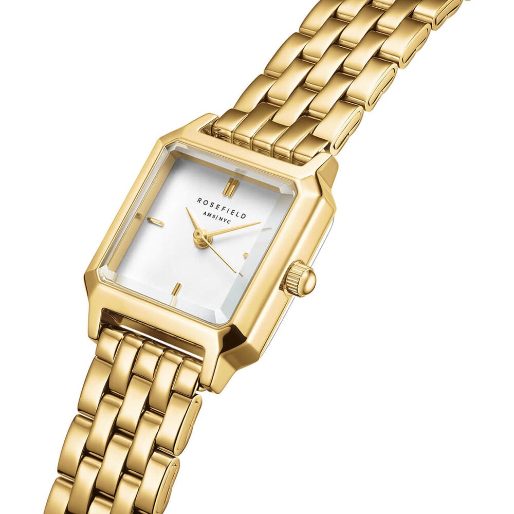 Rosefield Boxelle Gold 19.5x19.5mm White Matte Dial 23k Gold Plated Steel Bracelet Watch