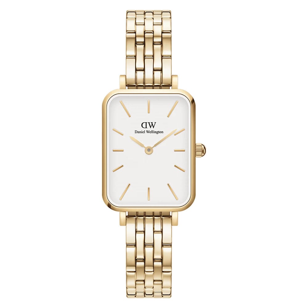 Daniel Wellington Quadro 5-Link Evergold 20x26mm White Dial Gold Plated Steel Bracelet Watch