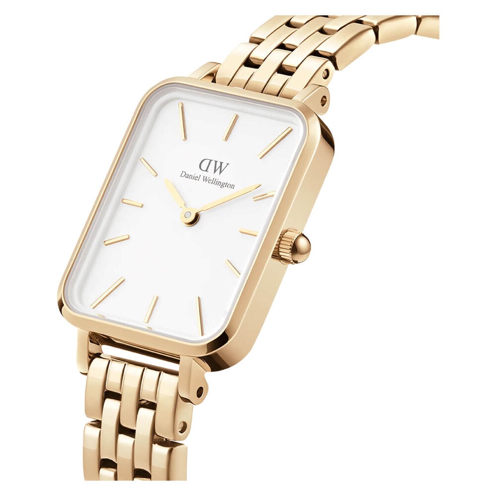 Daniel Wellington Quadro 5-Link Evergold 20x26mm White Dial Gold Plated Steel Bracelet Watch