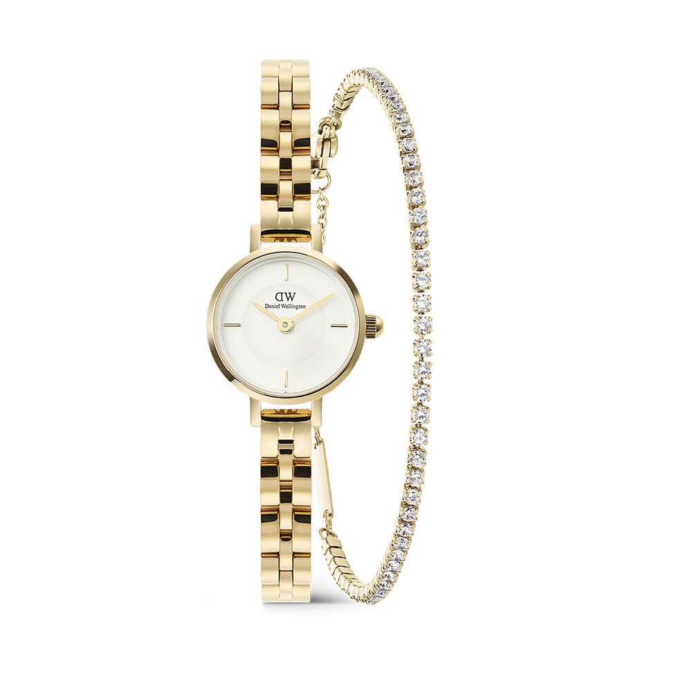 Daniel Wellington Petite Mini 19mm Dial Watch & Cubic Zirconia Gold PVD Bracelet Gift Set