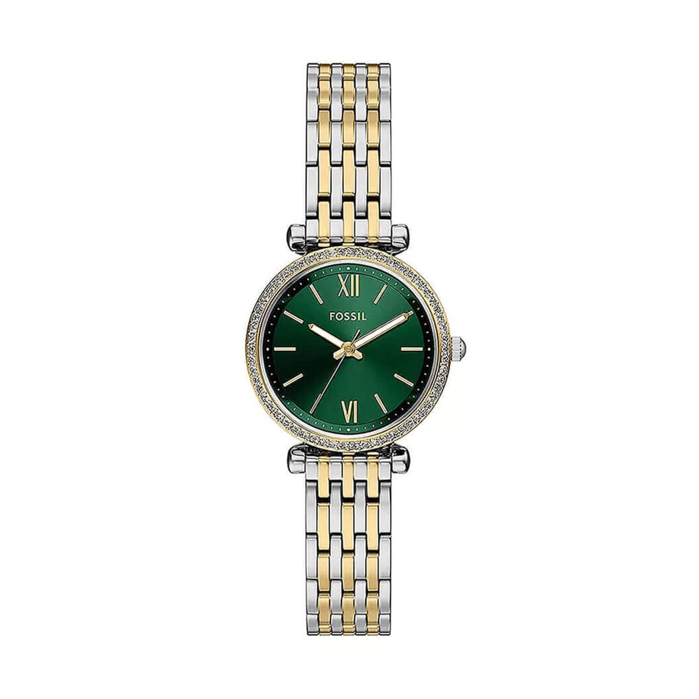 Fossil Carlie 28mm Green Dial Two Tone Stainless Steel Bracelet Watch