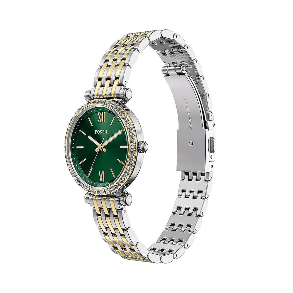 Fossil Carlie 28mm Green Dial Two Tone Stainless Steel Bracelet Watch