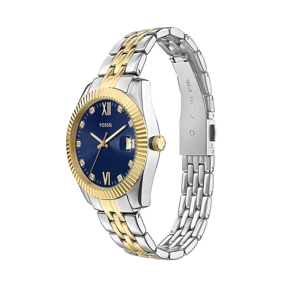 Fossil Scarlette 32mm Blue Dial Two Tone Stainless Steel Bracelet Watch