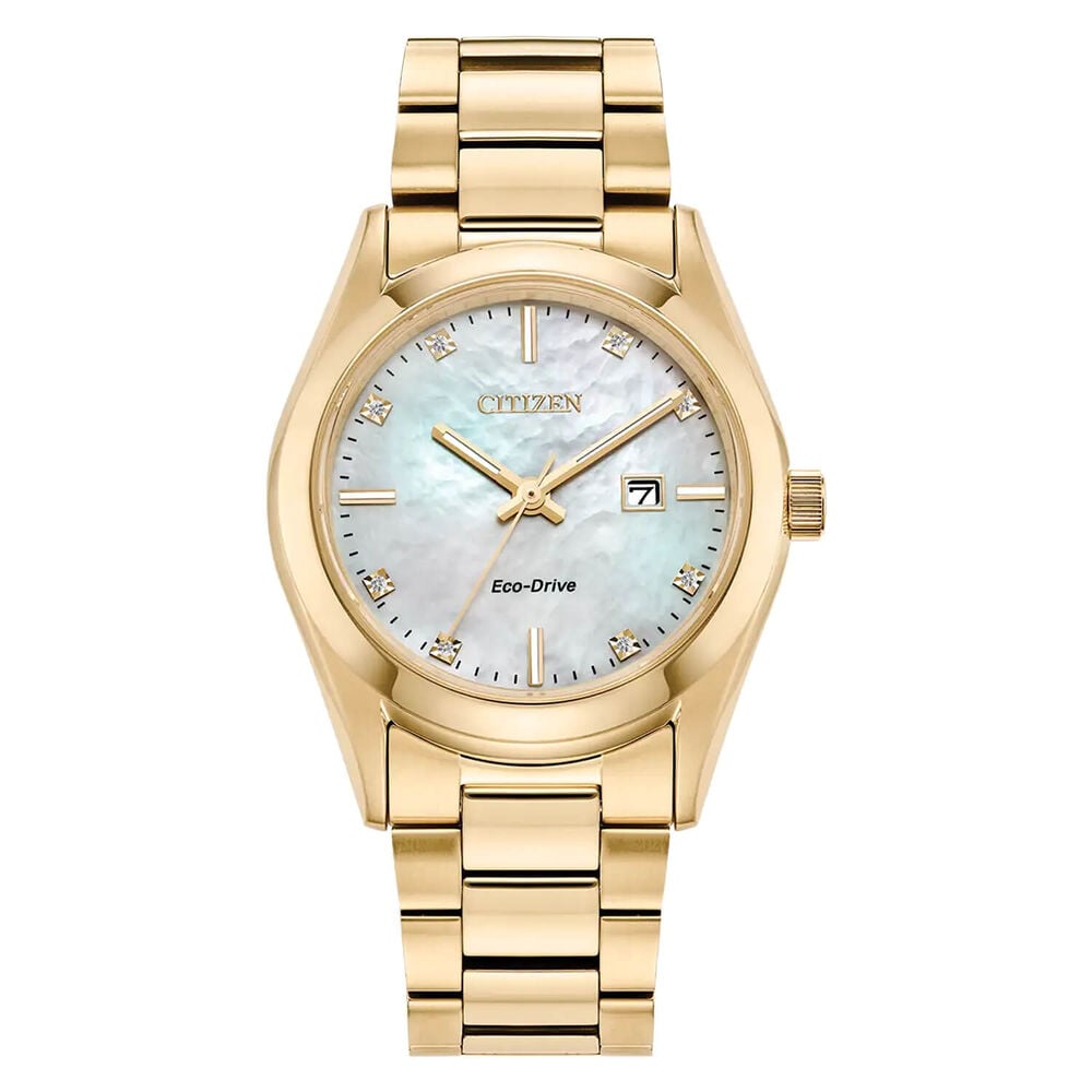 Citizen Eco-Drive Diamond 33mm MOP Dial Gold Toned Steel Bracelet Watch