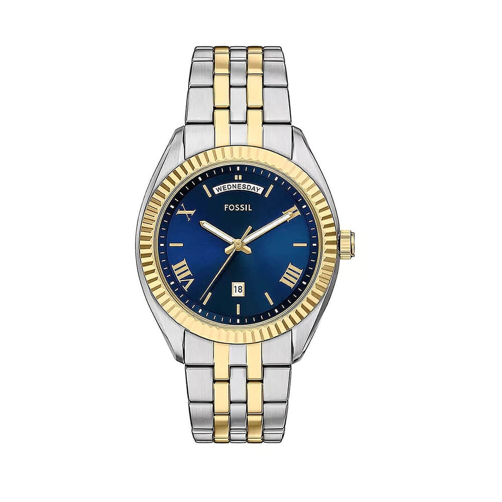 Fossil Campbell 42mm Blue Dial Two Tone Stainless Steel Bracelet Watch