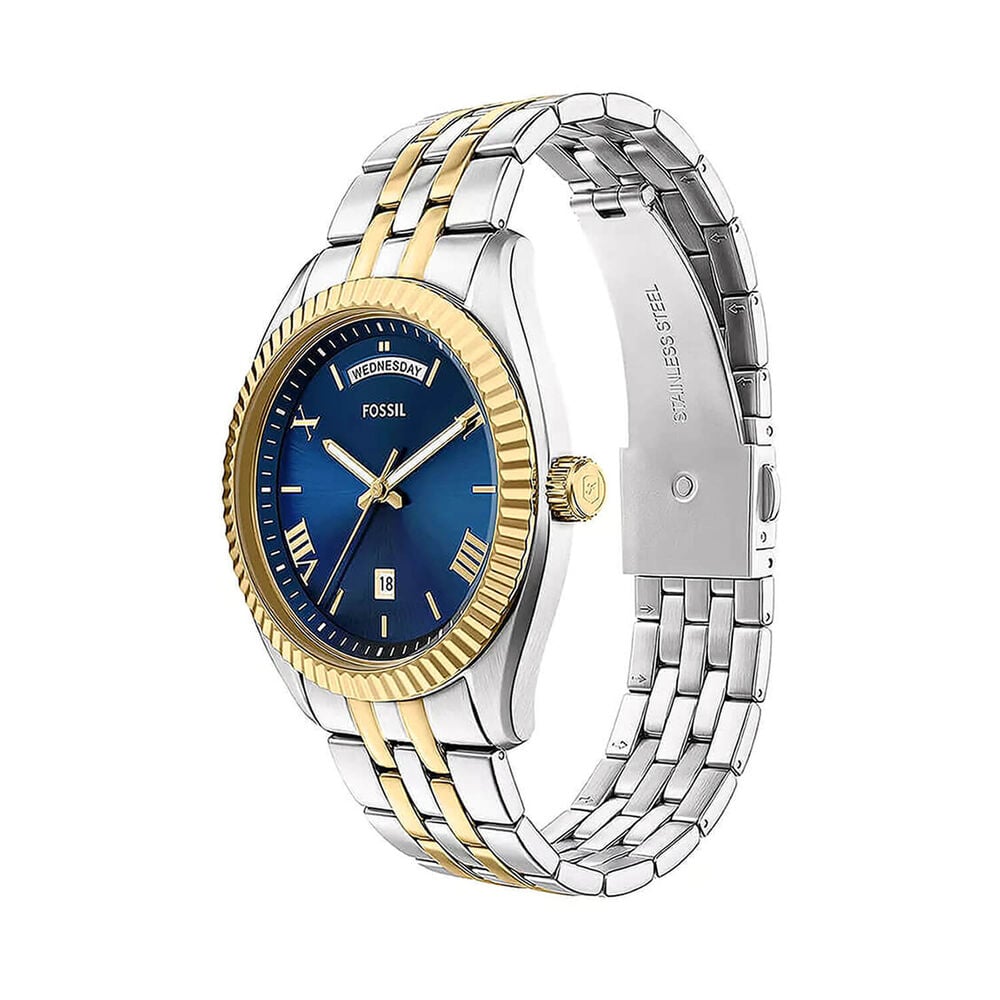 Fossil Campbell 42mm Blue Dial Two Tone Stainless Steel Bracelet Watch