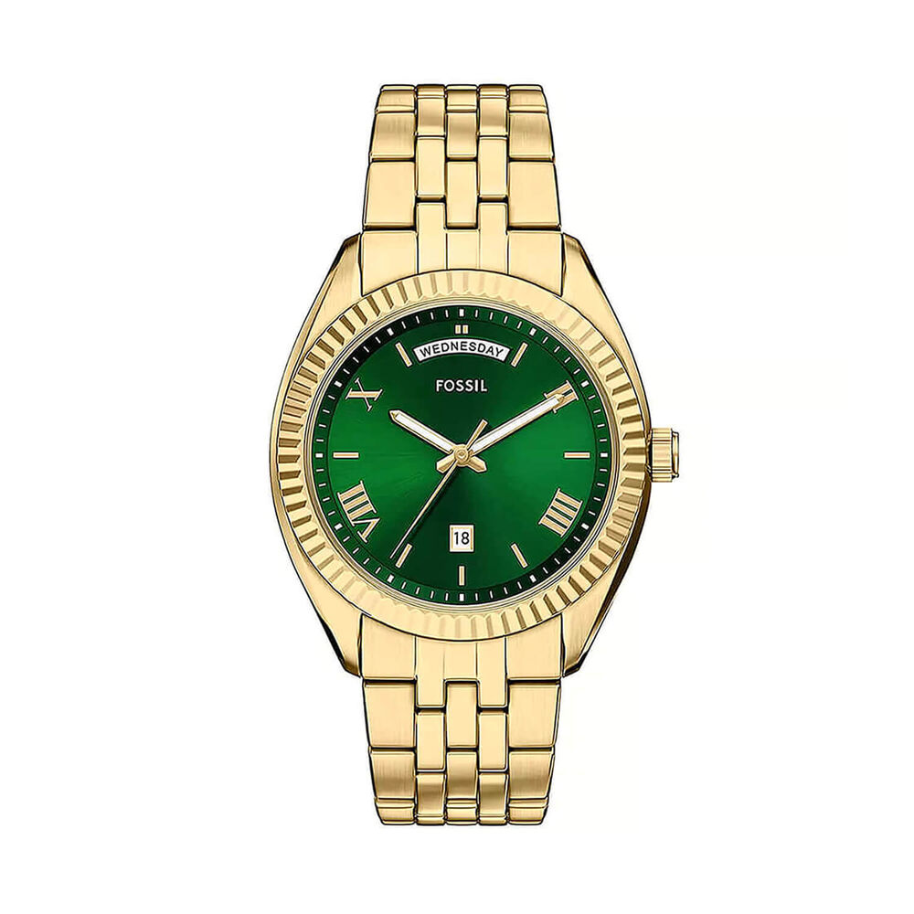 Fossil Campbell 42mm Green Dial Gold Tone Stainless Steel Bracelet Watch