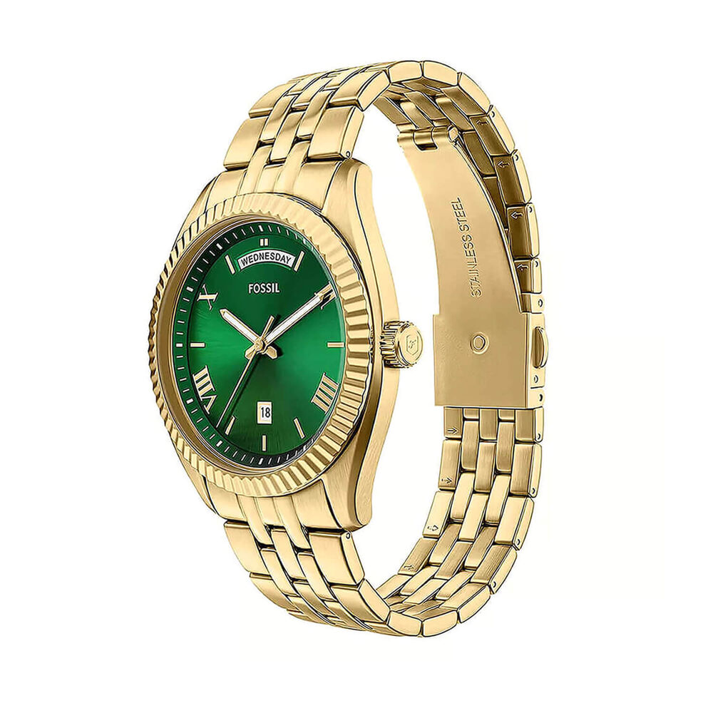 Fossil Campbell 42mm Green Dial Gold Tone Stainless Steel Bracelet Watch
