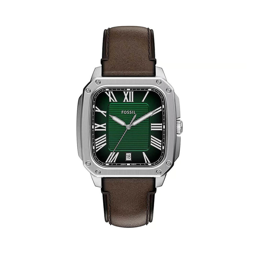 Fossil Crosby 42mm Green Dial Brown Leather Strap Watch