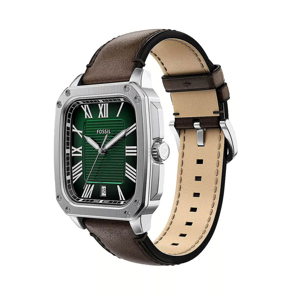 Fossil Crosby 42mm Green Dial Brown Leather Strap Watch