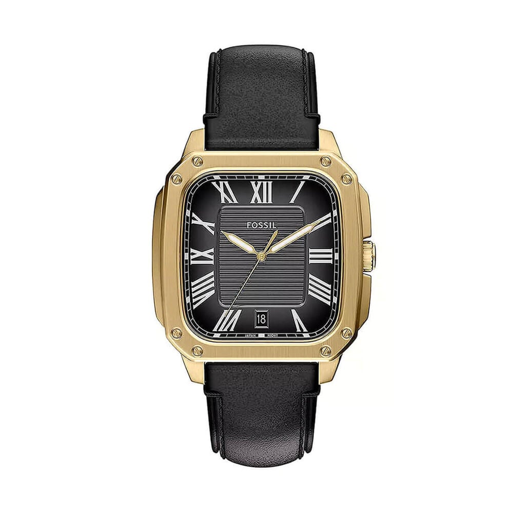 Fossil Crosby 42mm Black Dial Black Leather Strap Watch