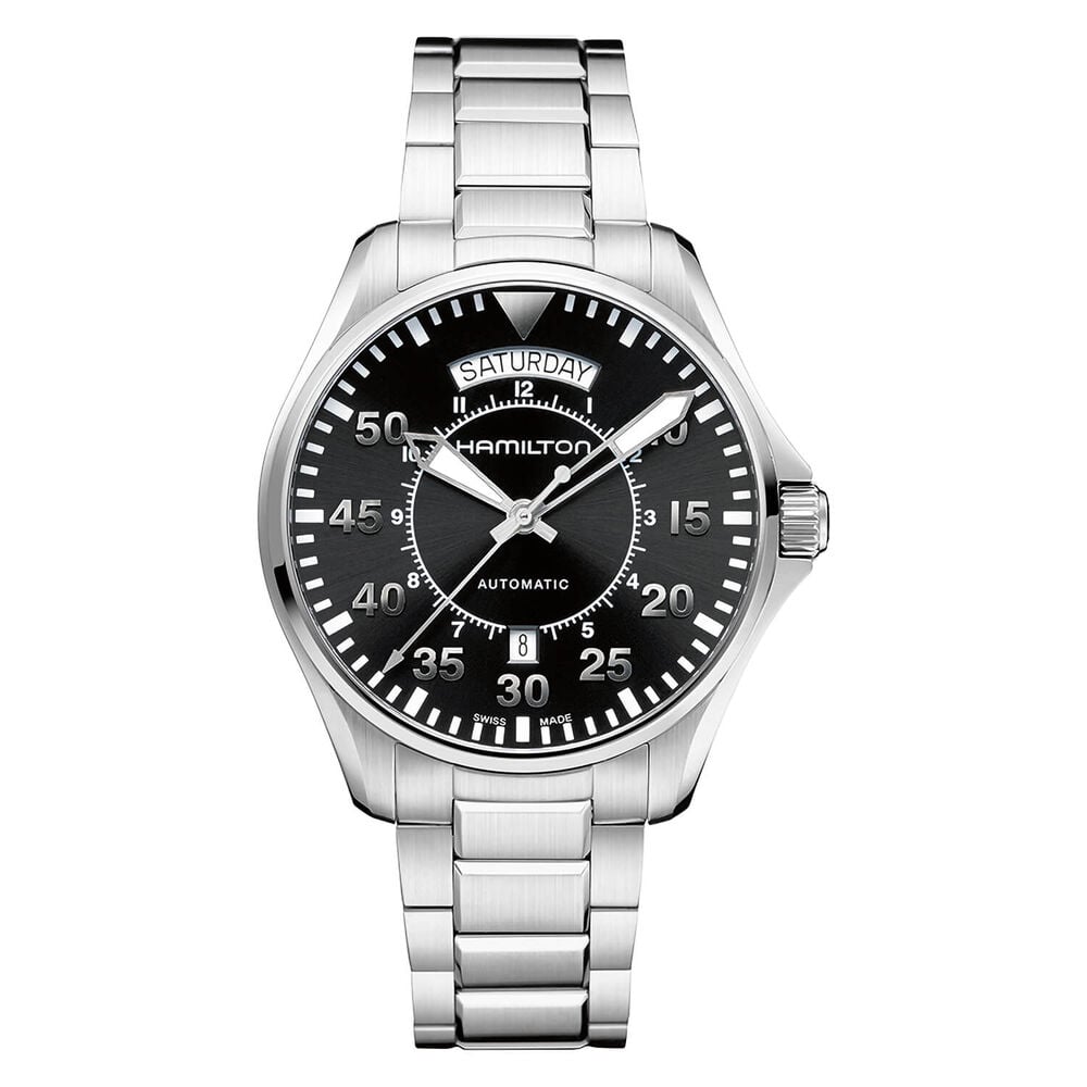 Hamilton Khaki Aviation Pilot Day Date Auto 42mm Black Dial Steel Case & Bracelet Watch