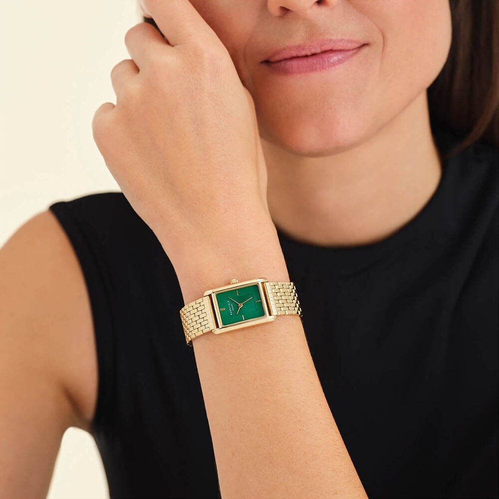 Rosefield Heirloom Emerald 23.5x30.6mm Dial 23k Gold Plated Steel Bracelet Watch