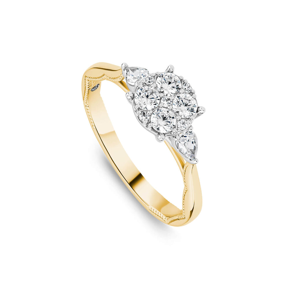 18ct Yellow Gold 0.50ct Diamond Round Cluster Pear Shoulders Ring