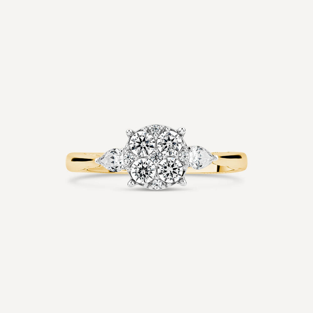 18ct Yellow Gold 0.50ct Diamond Round Cluster Pear Shoulders Ring