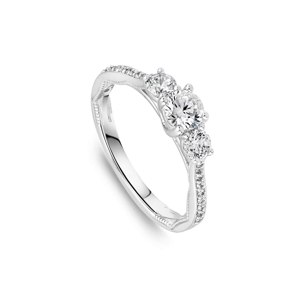 Platinum 0.70ct Diamond 3 Stones Grain Set Shoulders Ring