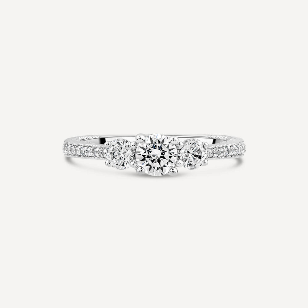 Platinum 0.70ct Diamond 3 Stones Grain Set Shoulders Ring
