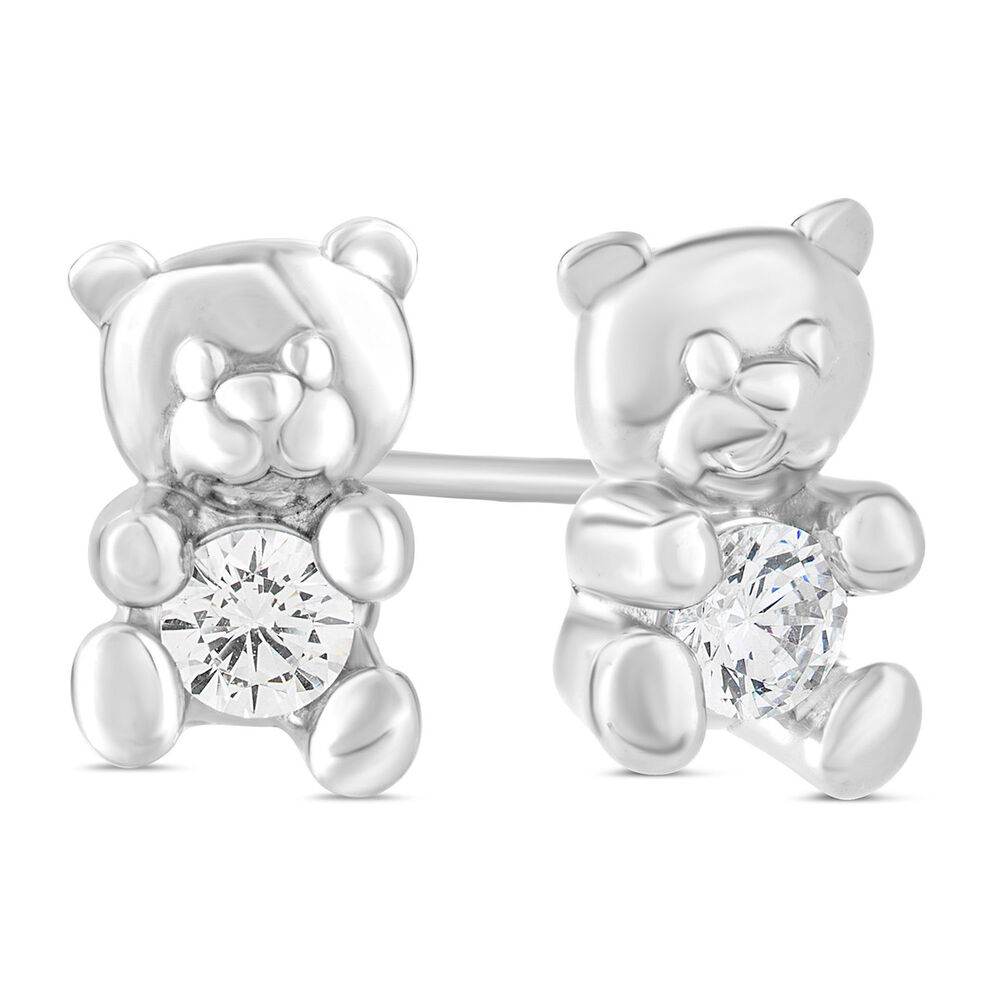 Little Treasure Sterling Silver Cubic Zirconia Teddy Bear Stud Earrings