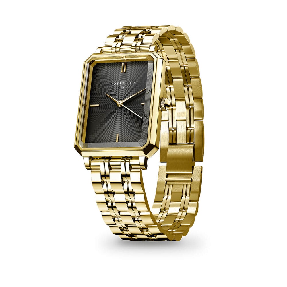 Rosefield Octagon XS Black Gold 19.5x24mm Dial 23k Gold Plated Steel Bracelet Watch