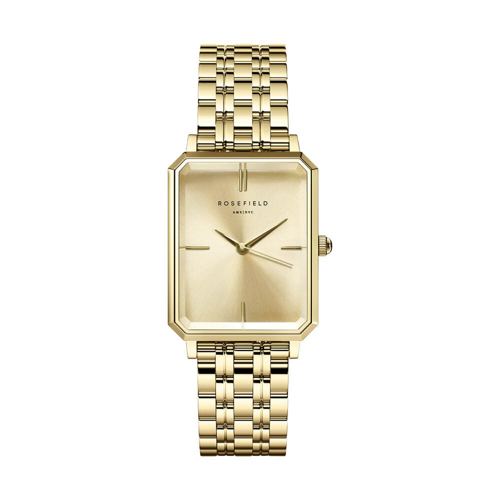 Rosefield Octagon Champagne 23x29mm Dial 23k Gold Plated Steel Bracelet Watch