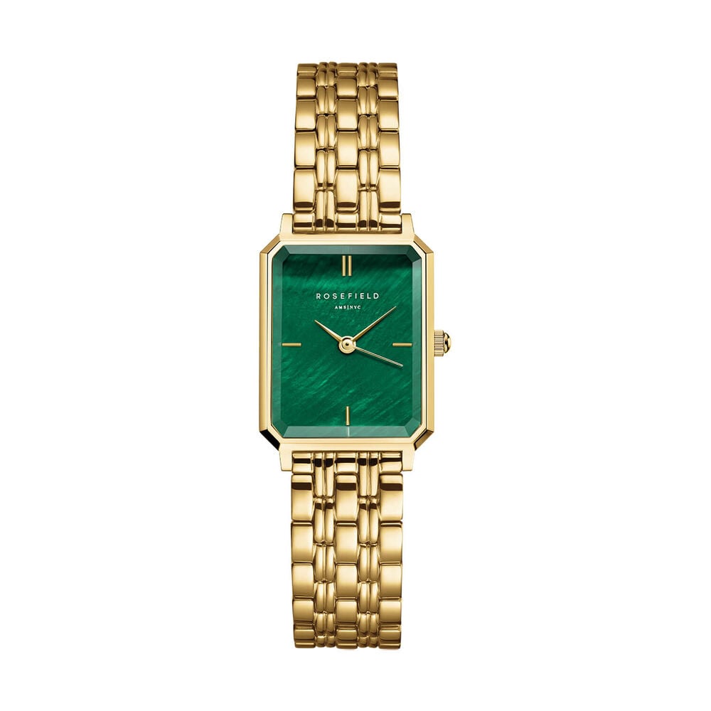 Rosefield Octagon XS Emerald 19.5x24mm Dial 23k Gold Plated Steel Bracelet Watch