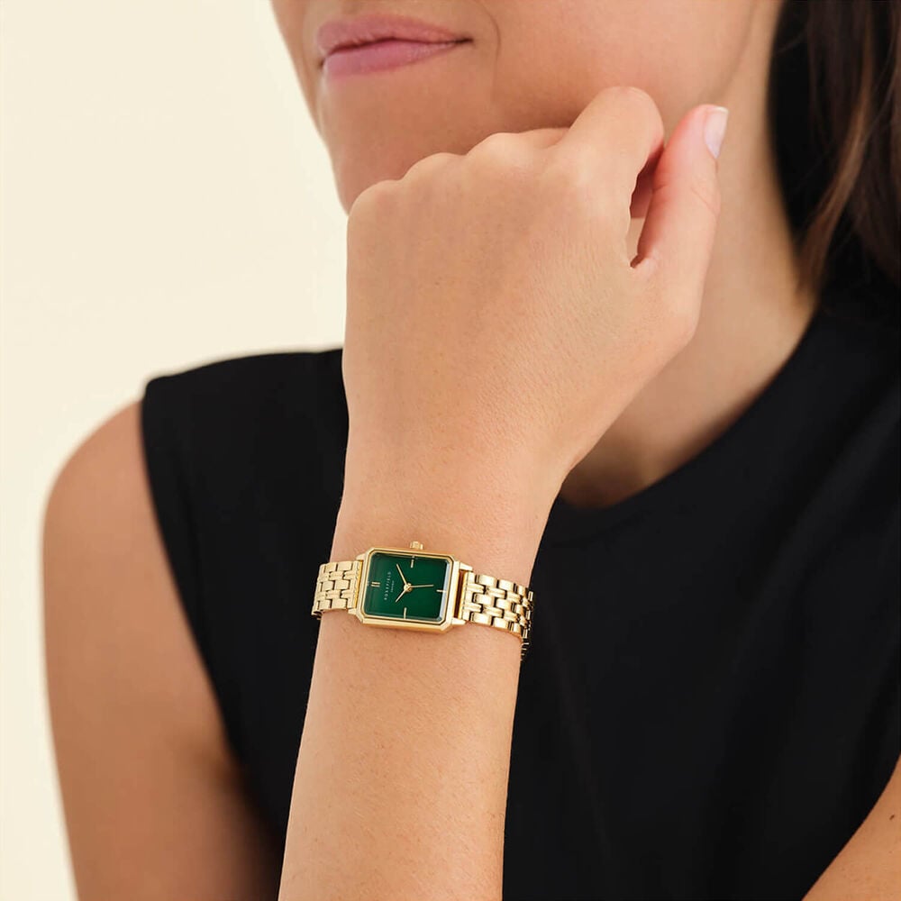 Rosefield Octagon XS Emerald 19.5x24mm Dial 23k Gold Plated Steel Bracelet Watch