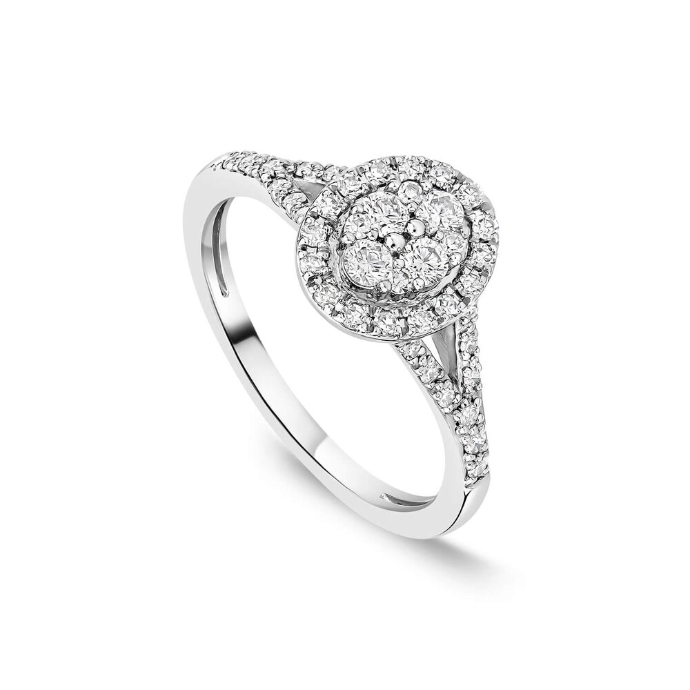 Platinum 0.37ct Oval Diamond Cluster Open Diamond Shoulders Ring
