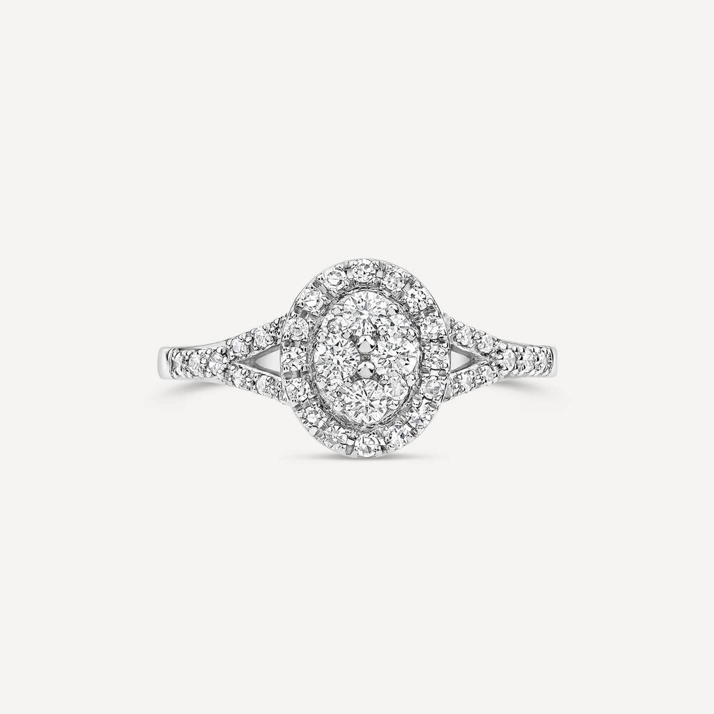 Platinum 0.37ct Oval Diamond Cluster Open Diamond Shoulders Ring