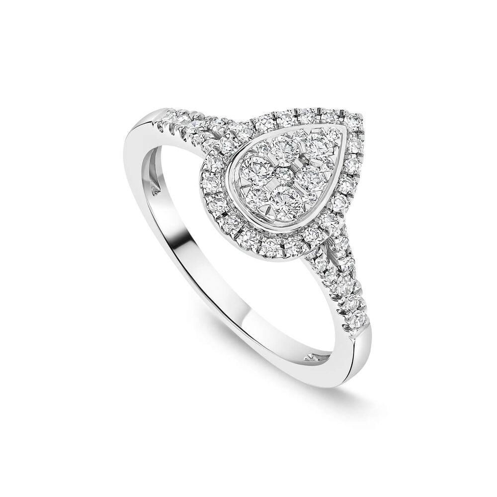 Platinum 0.37ct Pear Diamond Cluster Open Diamond Shoulders Ring