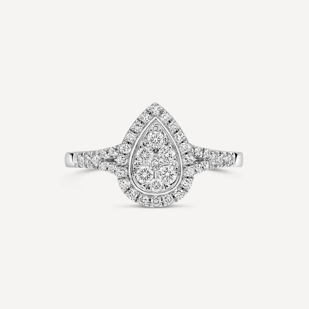 Platinum 0.37ct Pear Diamond Cluster Open Diamond Shoulders Ring