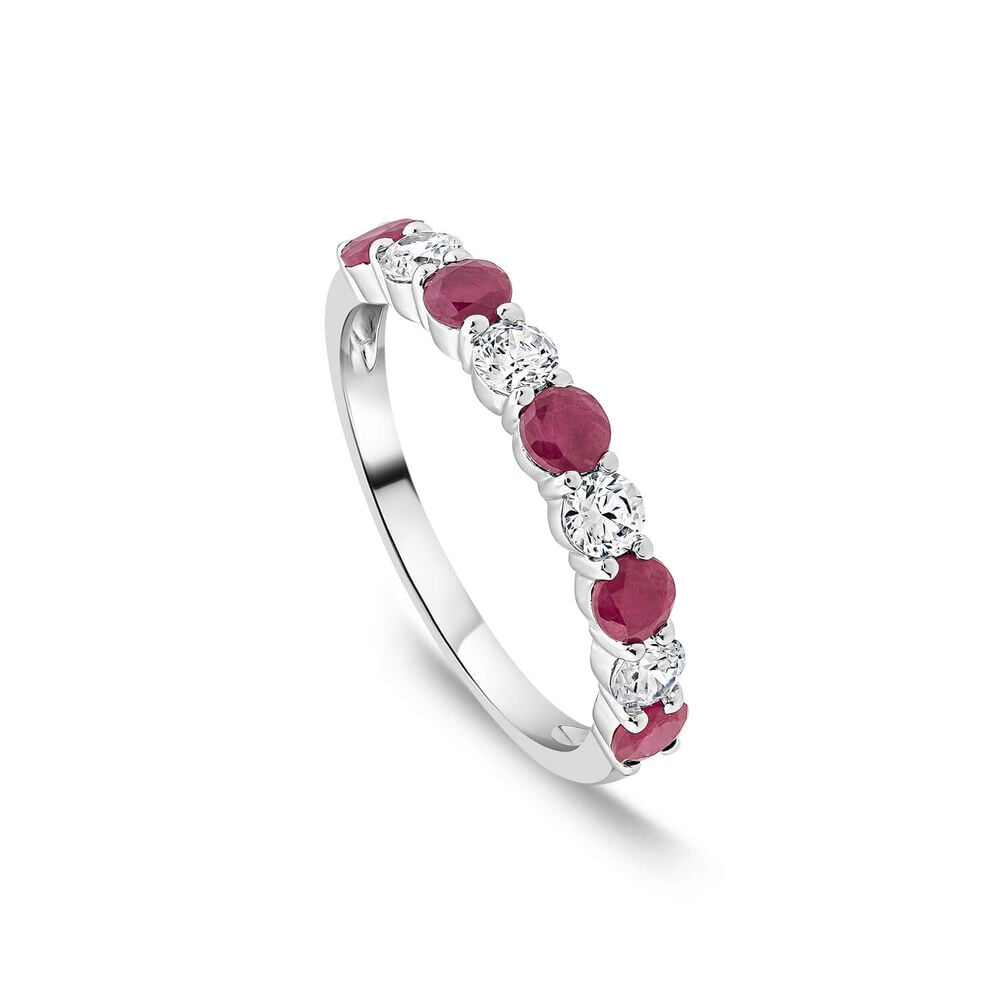 Platinum 9 Stones Ruby & 0.38ct Diamond Band Ring