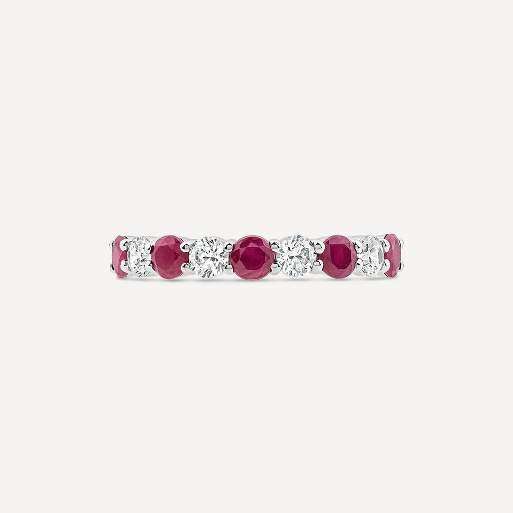 Platinum 9 Stones Ruby & 0.38ct Diamond Band Ring