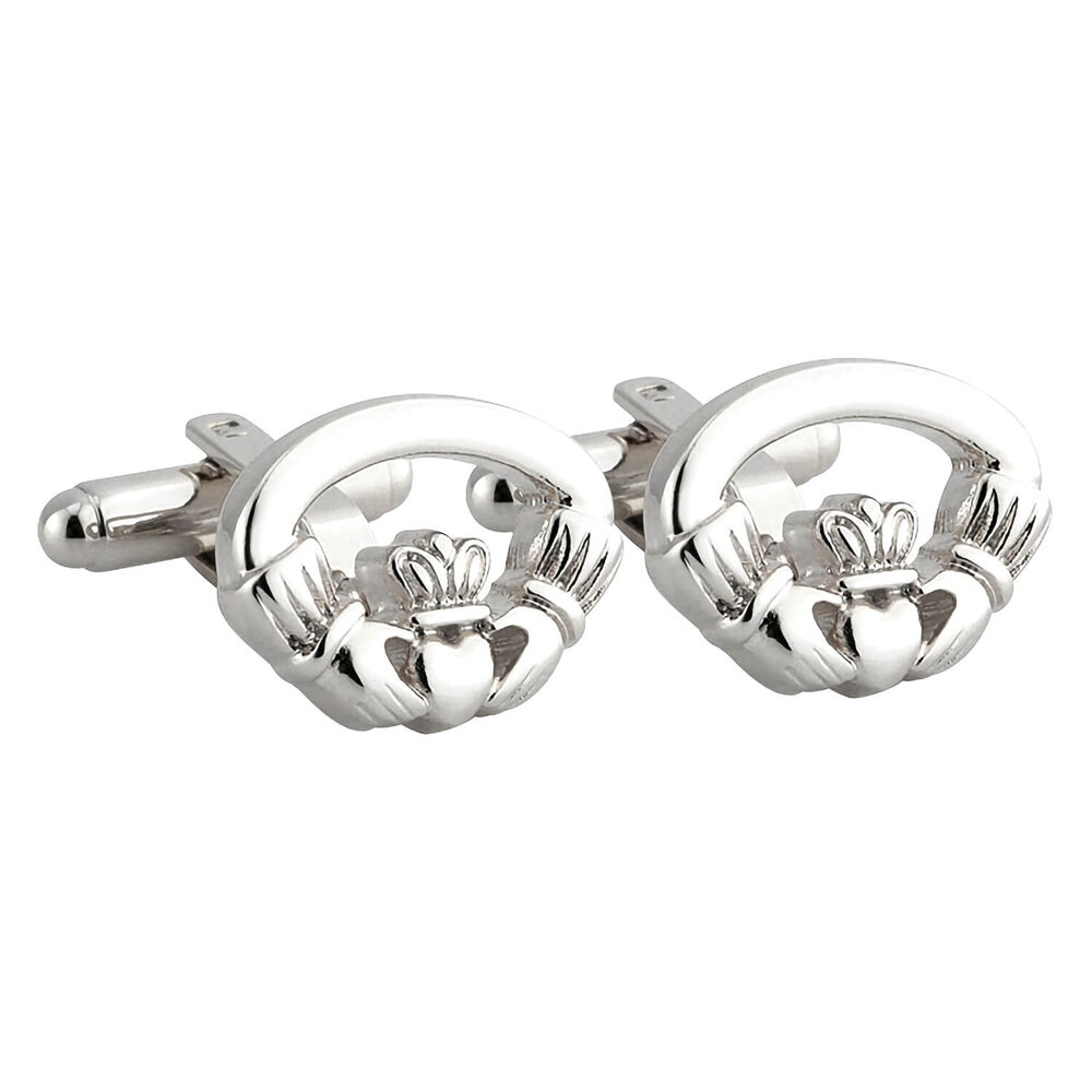 Rhodium Plated Oval Claddagh Cufflinks