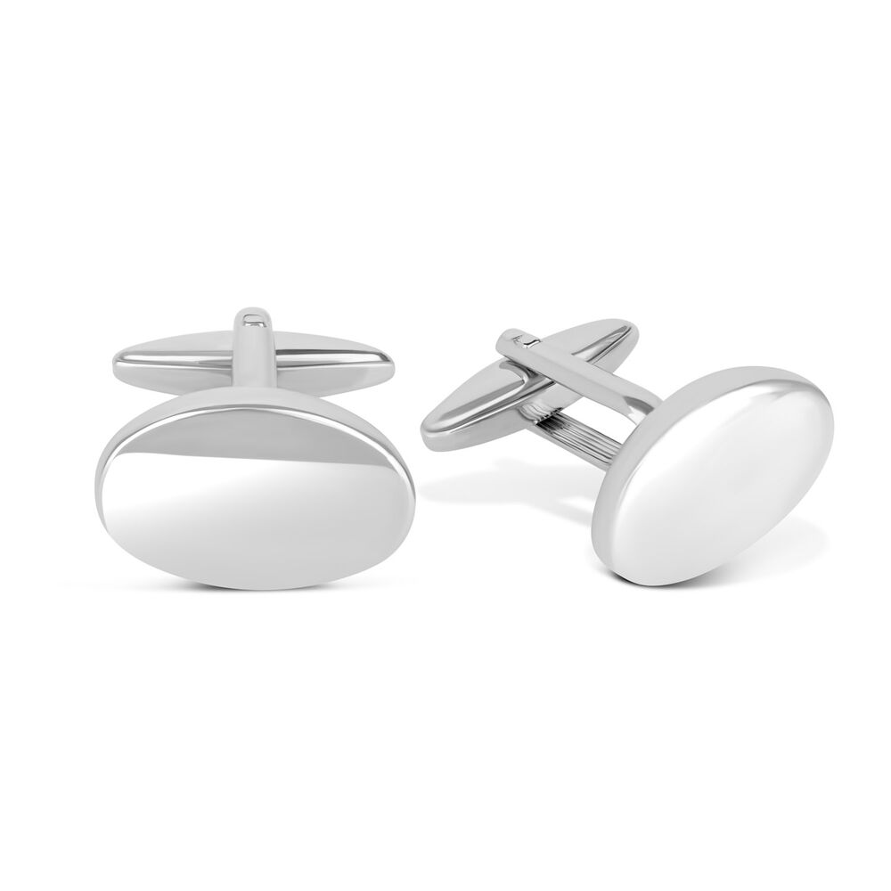 Silver-Plated Polished Oval Cufflinks