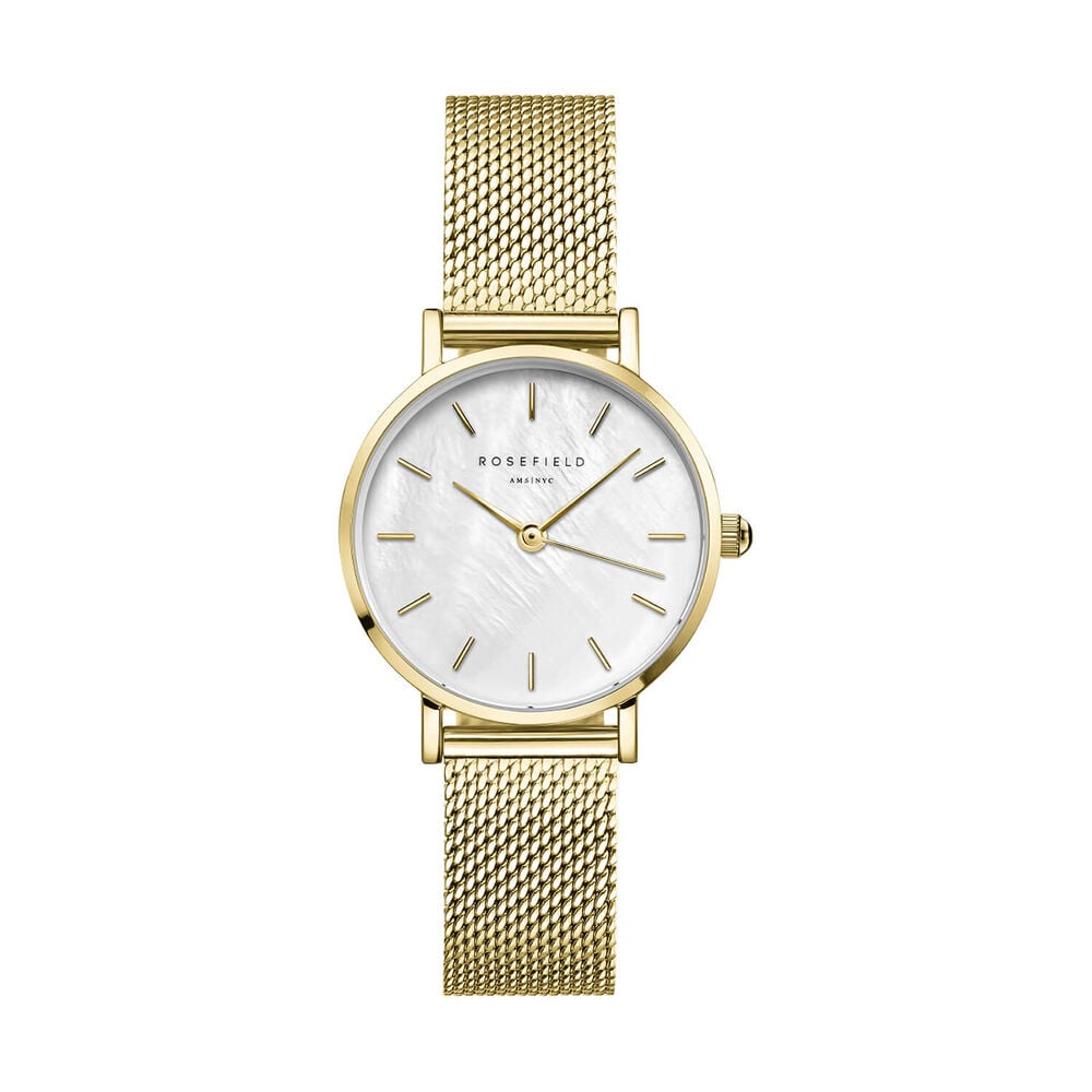 Rosefield Small Edit Mesh Gold 26mm Mother of Pearl Dial 23k Gold Plated Steel Bracelet Watch