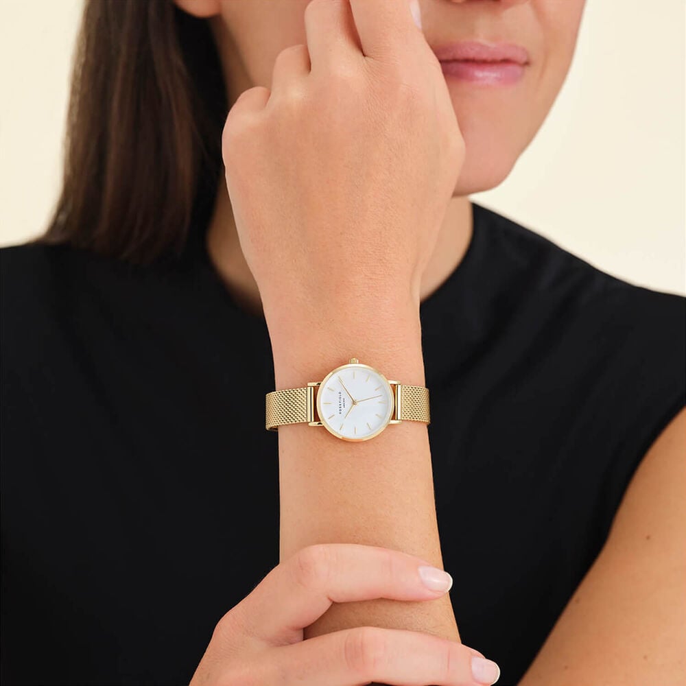 Rosefield Small Edit Mesh Gold 26mm Mother of Pearl Dial 23k Gold Plated Steel Bracelet Watch