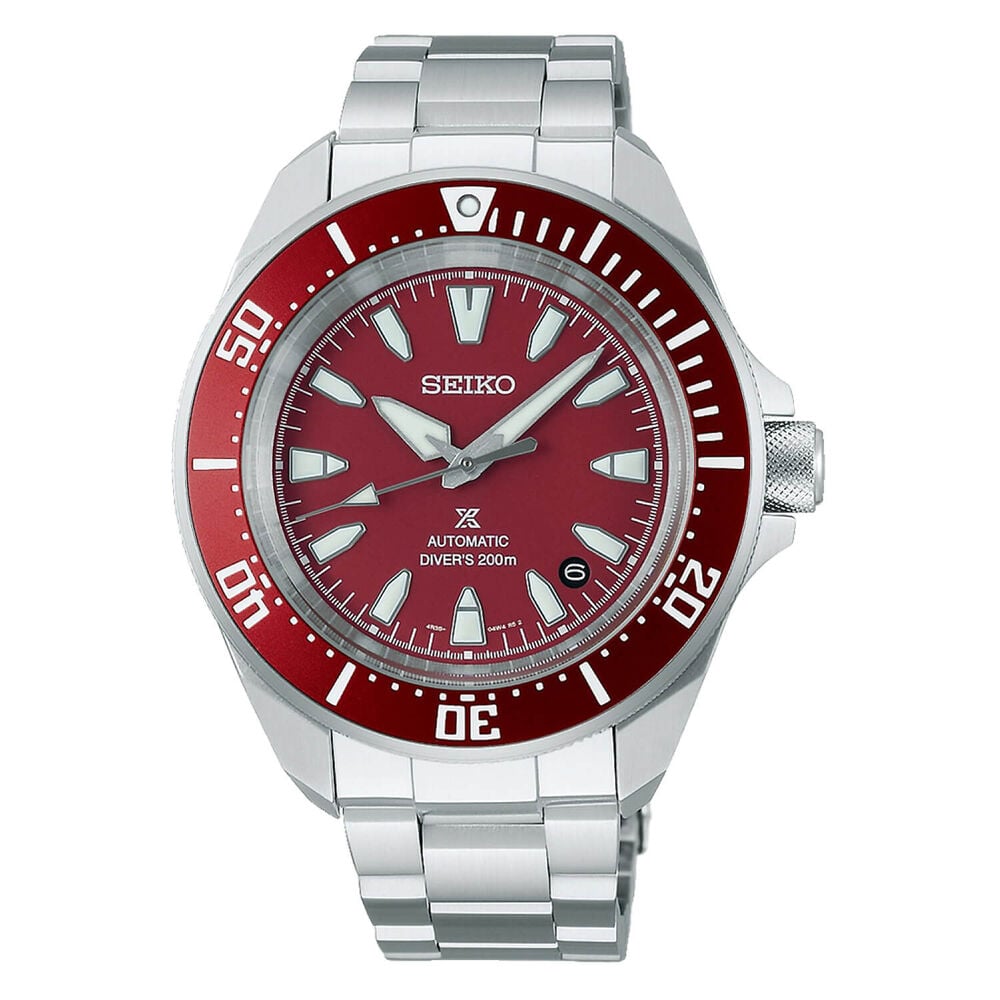 Seiko Prospex 4R Red 'Shog-urai' Divers 41.7mm Dial Steel Bracelet Watch