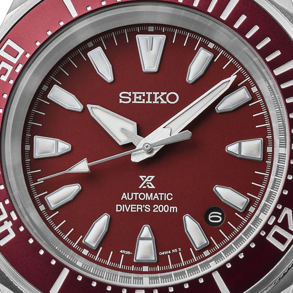 Seiko Prospex 4R Red 'Shog-urai' Divers 41.7mm Dial Steel Bracelet Watch