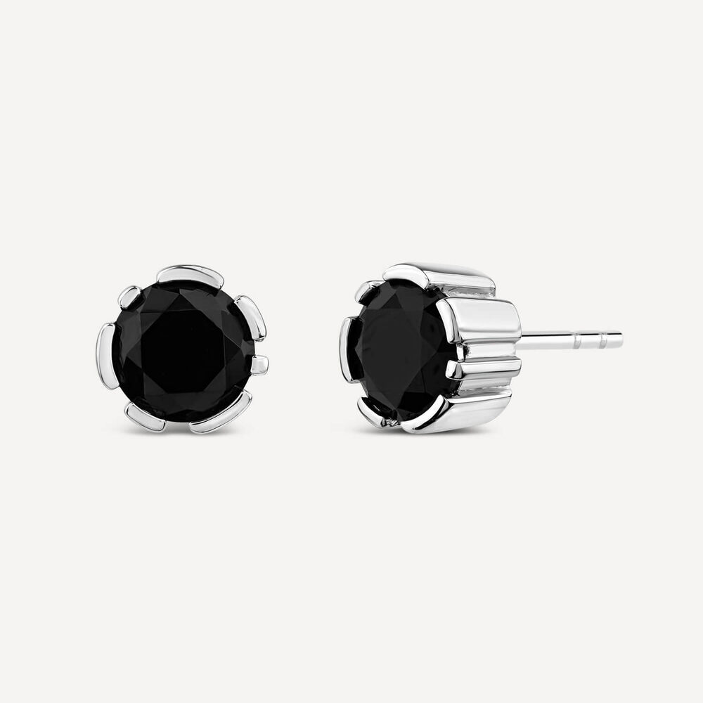 Sterling Silver Black Stone Stud Earrings