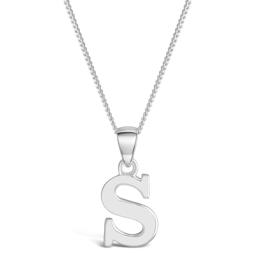 Sterling Silver Block Initial S Pendant (Chain Included)