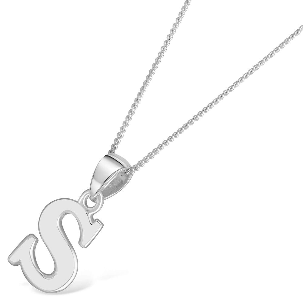 Sterling Silver Block Initial S Pendant (Chain Included)