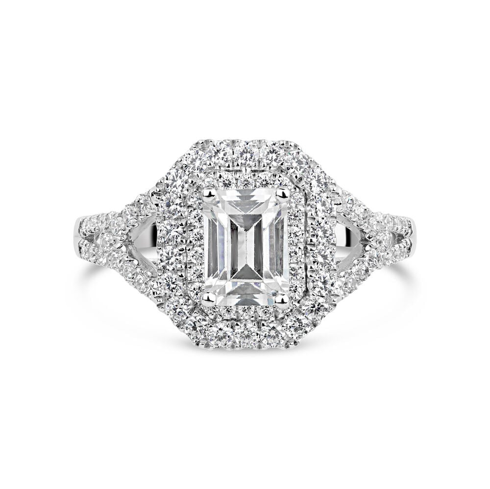 Sterling Silver Cubic Zirconia Double Halo & Sides Ring