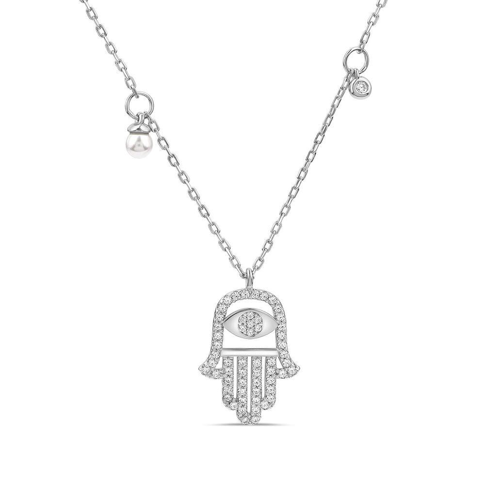 Sterling Silver Cubic Zirconia Hand of Fatima Pendant