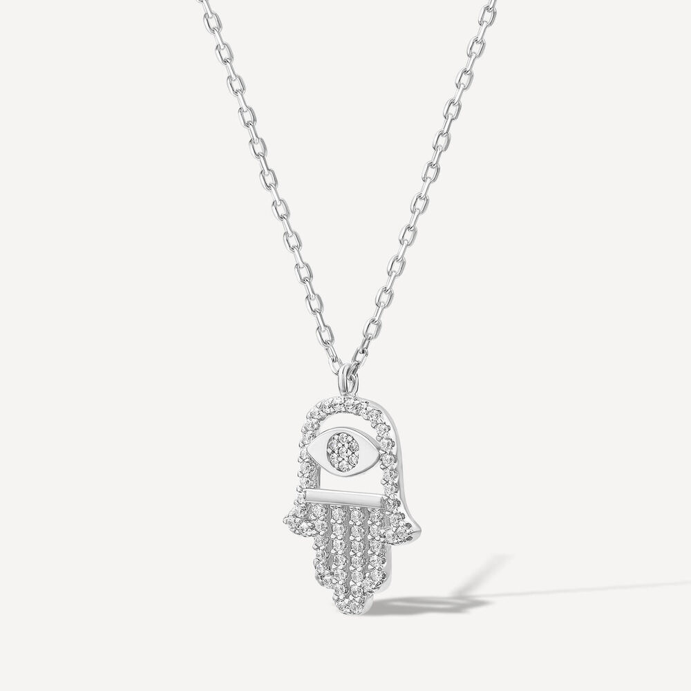 Sterling Silver Cubic Zirconia Hand of Fatima Pendant