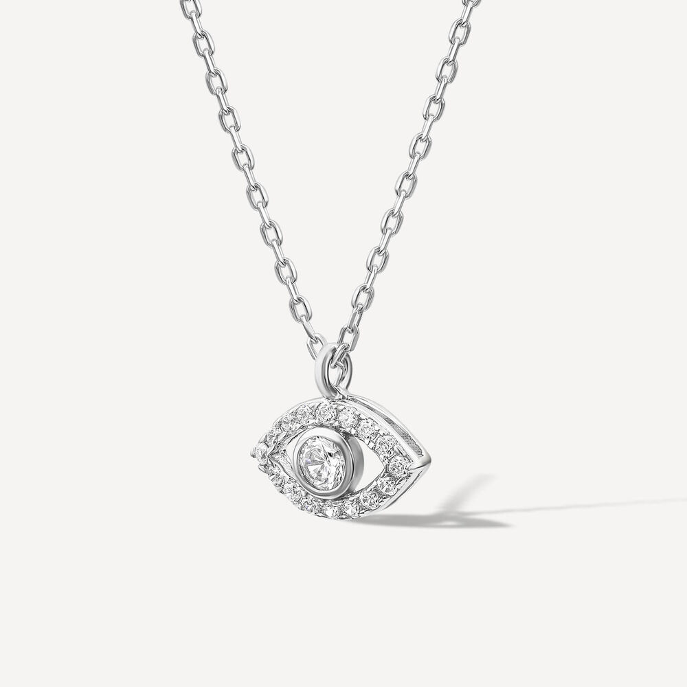Sterling Silver Cubic Zirconia Set Protective Eye Pendant