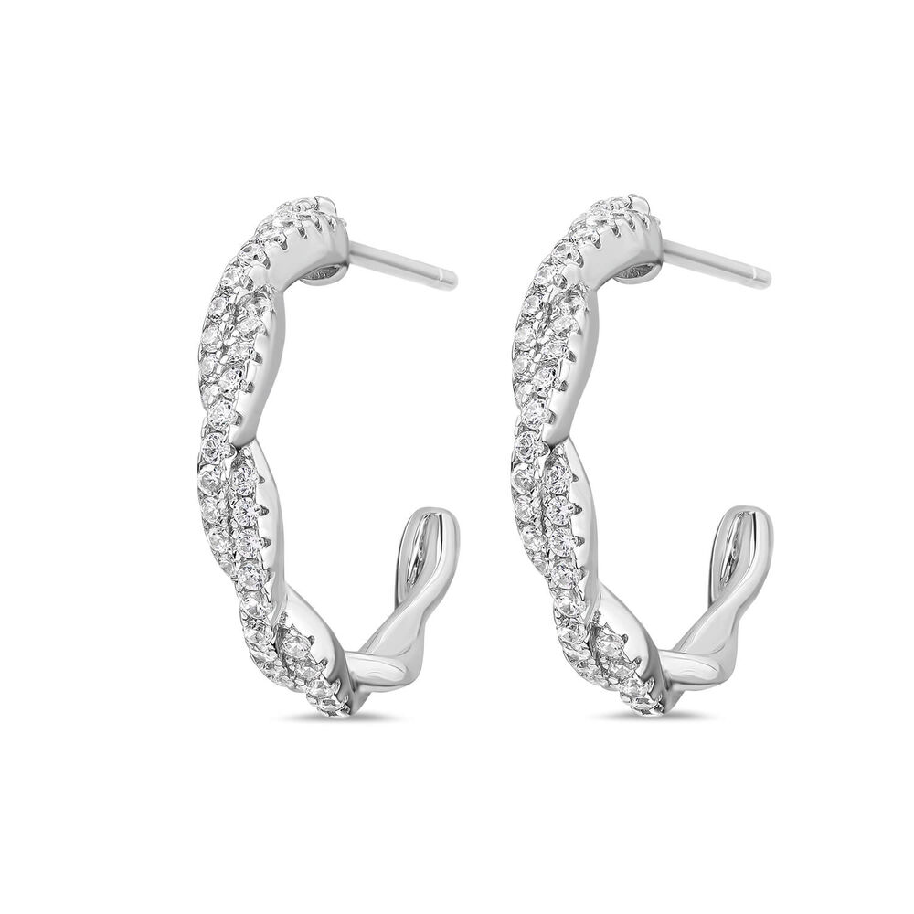 Sterling Silver Cubic Zirconia Set Twisted Hoop Earrings
