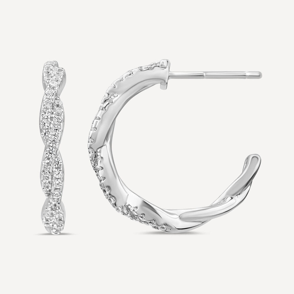 Sterling Silver Cubic Zirconia Set Twisted Hoop Earrings