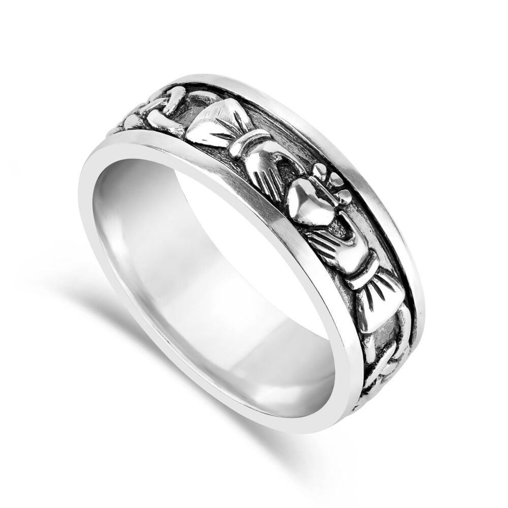 Sterling Silver Gents Oxidized Claddagh Celtic Knot Ring
